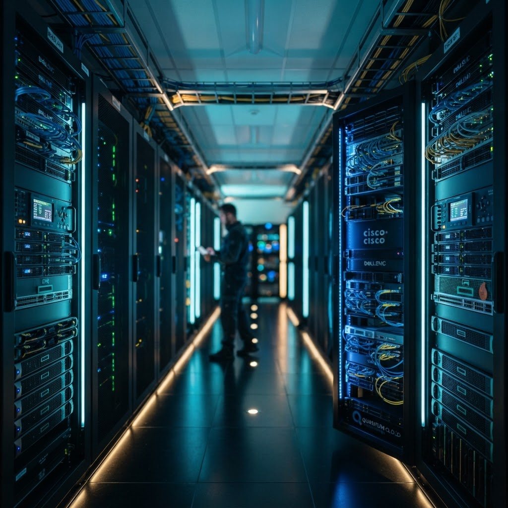 Enterprise data center with server racks