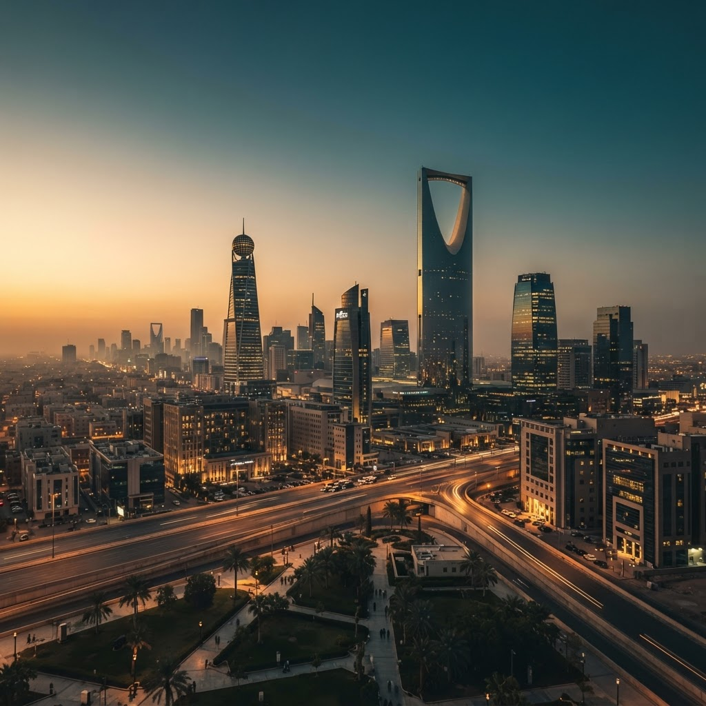 Modern Riyadh skyline at dusk